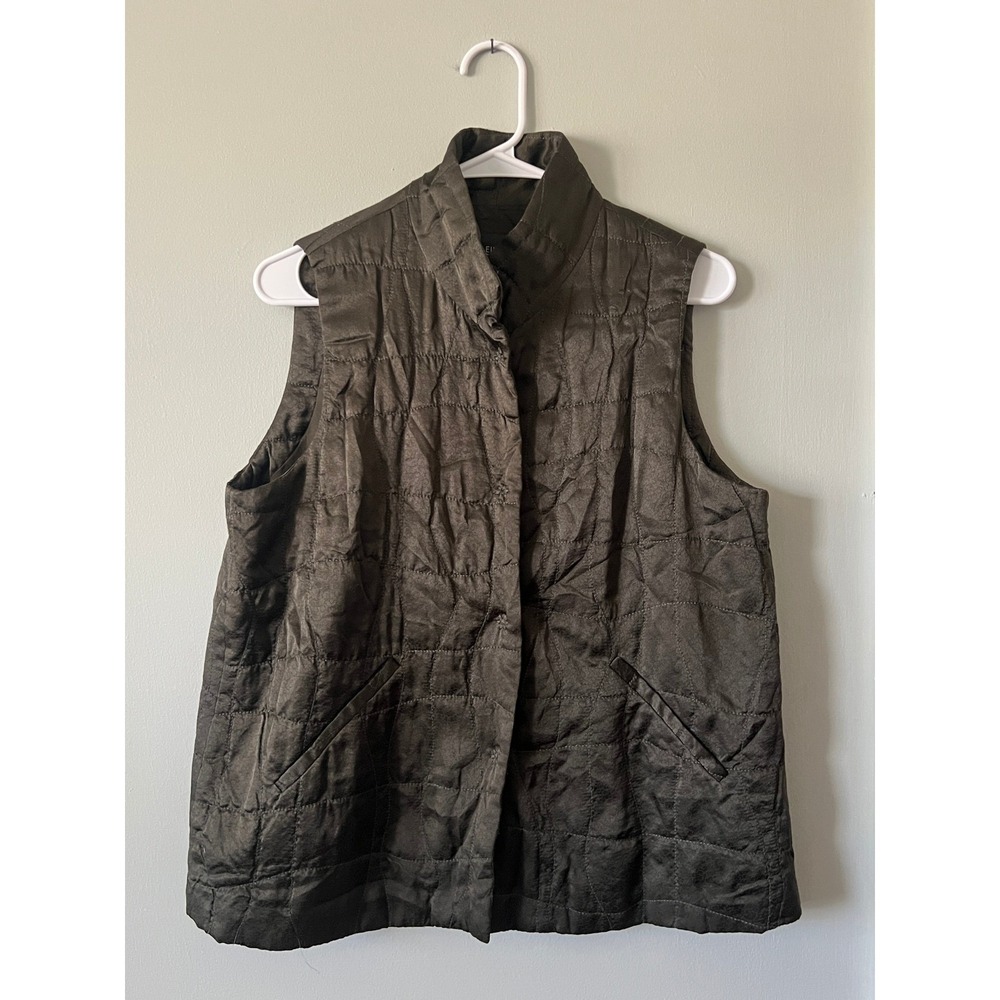 Eileen Fisher Silk Vest Button Green Women Size Small